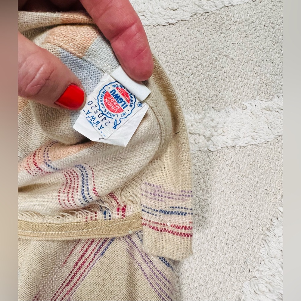 Vintage Union Made Pastel Wool A-Line Midi Skirt – Cream Blue Pink – Fits XS/S - Picture 5 of 10